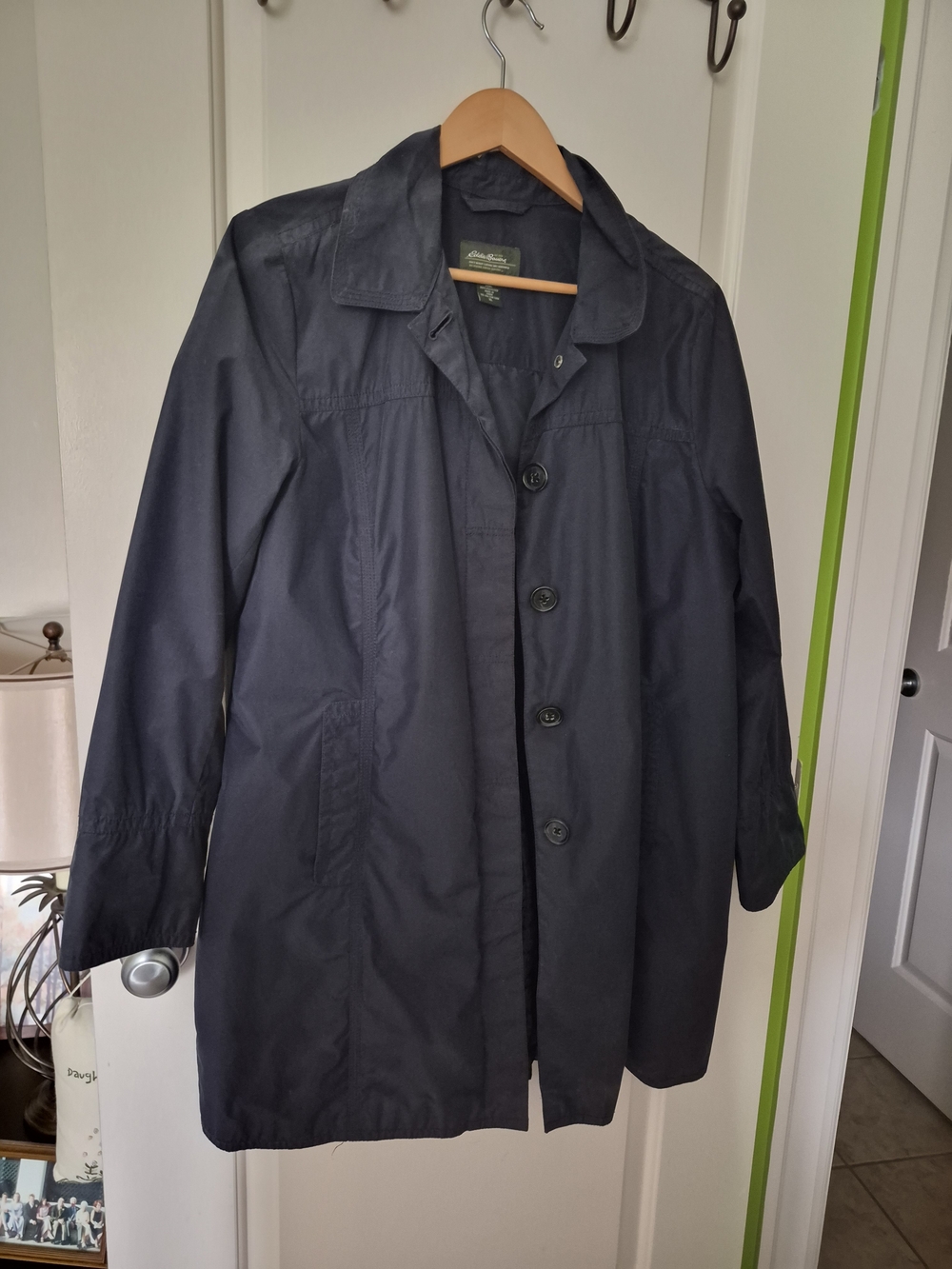 Eddie Bauer Navy Button-Front Trench Coat